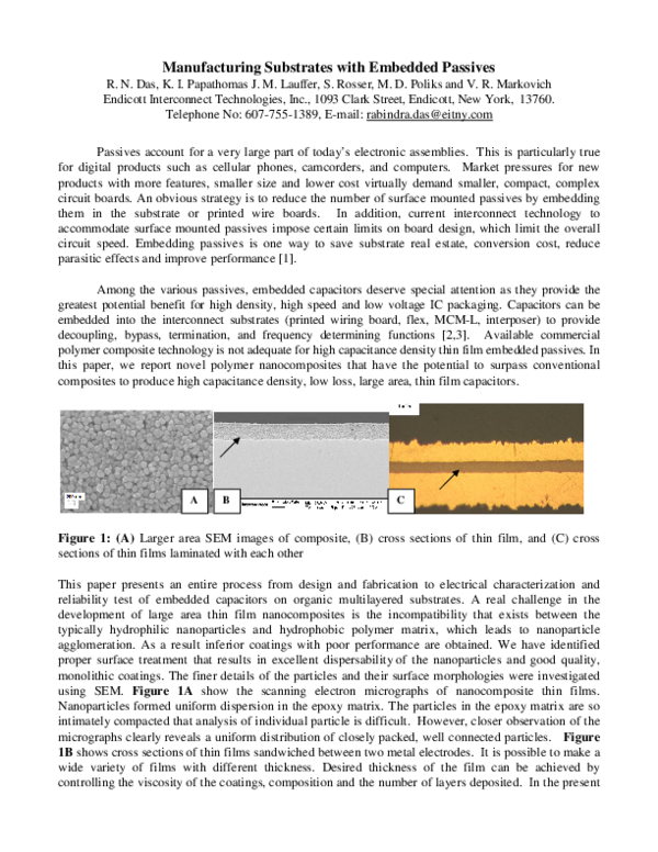 (PDF) Manufacturing Substrates with Embedded Passives