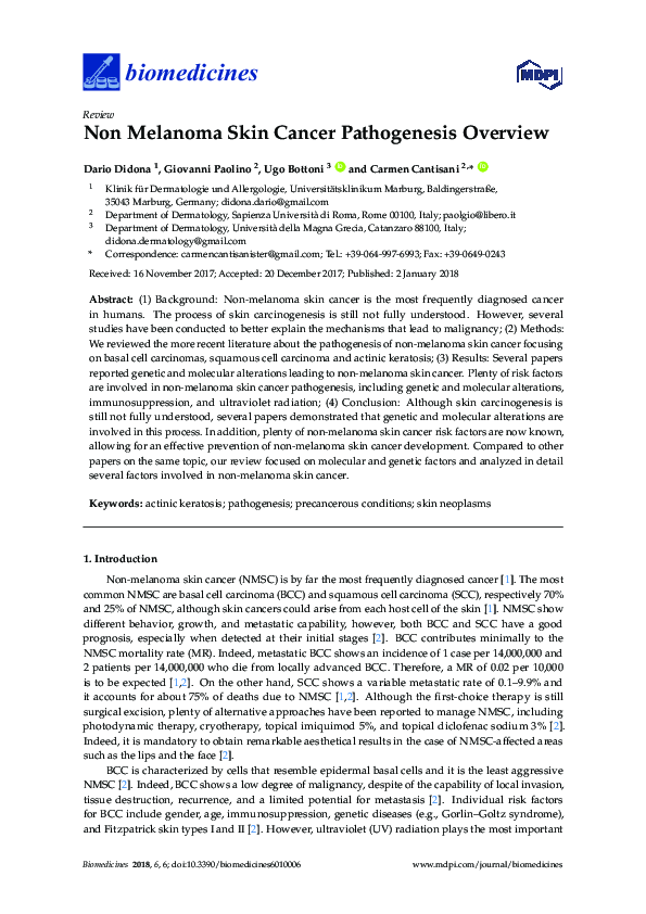 (PDF) Non Melanoma Skin Cancer Pathogenesis Overview