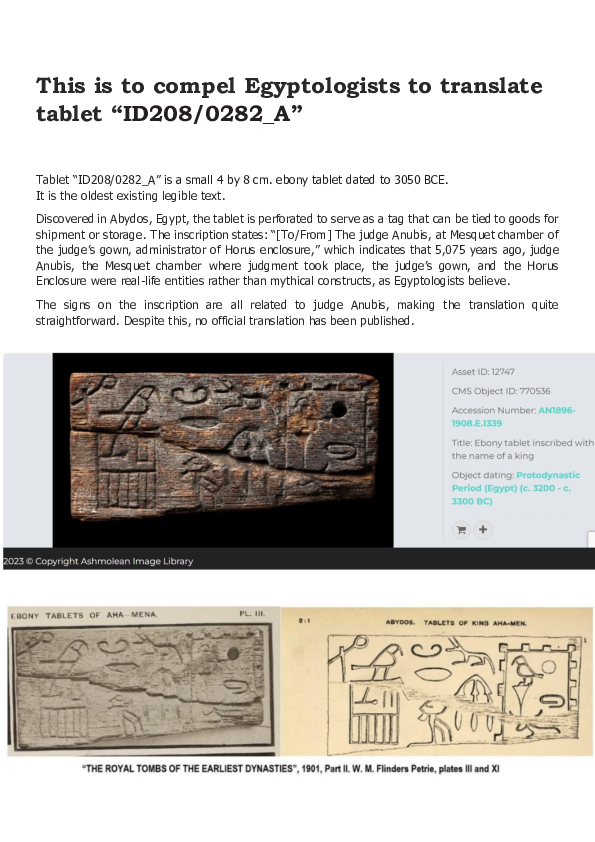 (PDF) This is to compel Egyptologists to translate tablet ID208 0282 A
