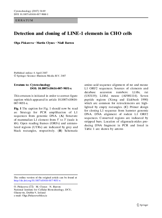 (PDF) Detection and cloning of LINE-1 elements in CHO cells