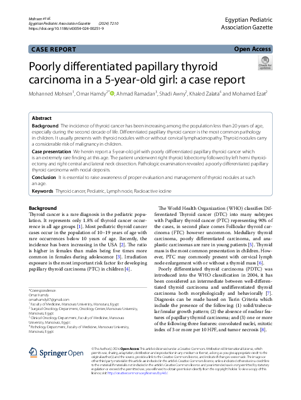 (PDF) Poorly differentiated papillary thyroid carcinoma in a 5-year-old ...