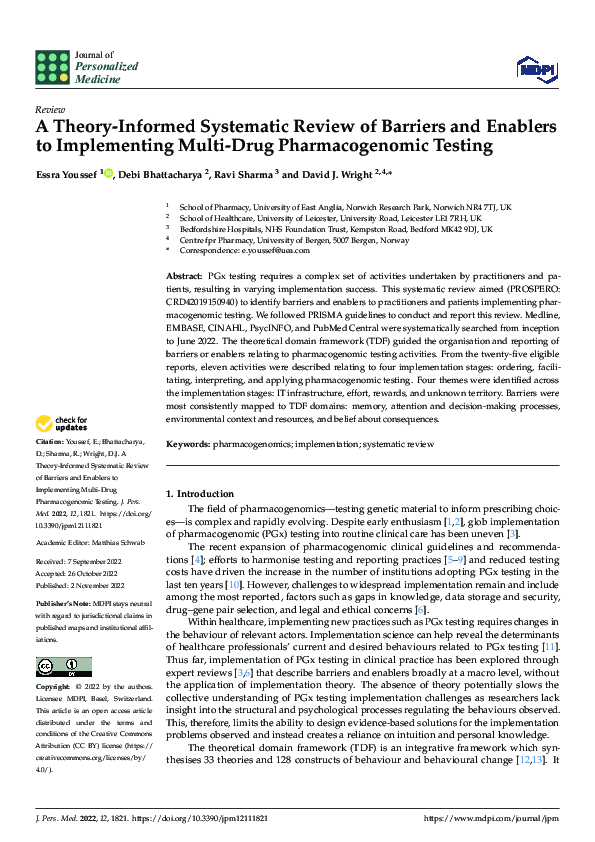(PDF) A Theory-Informed Systematic Review of Barriers and Enablers to ...