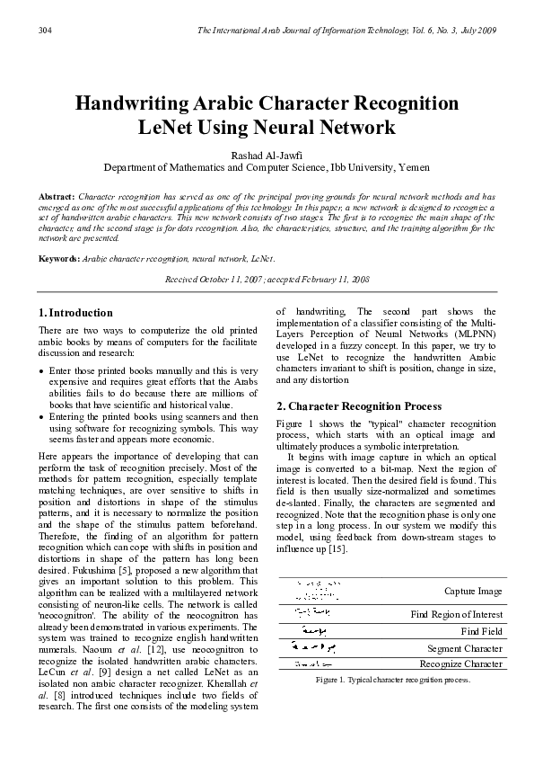 (PDF) Handwriting Arabic Character Recognition LeNet Using Neural Network
