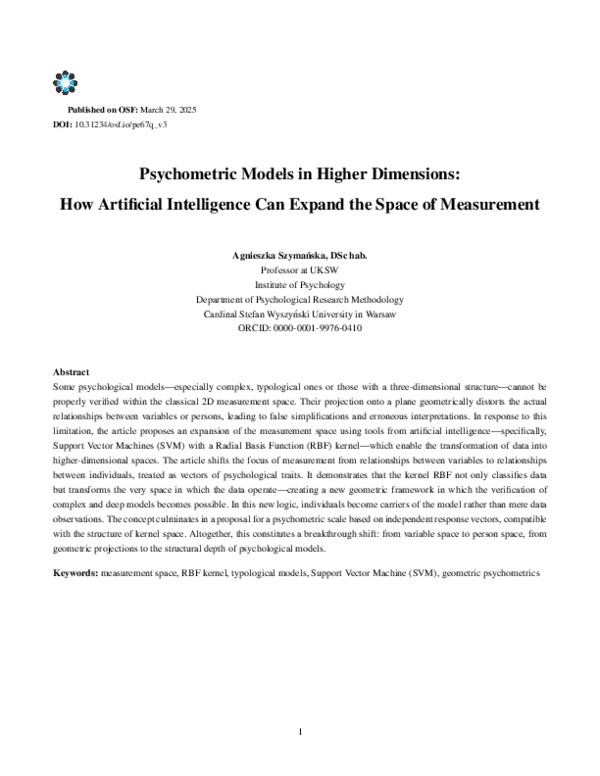 (PDF) Psychometric Models in Higher Dimensions: How Artificial ...