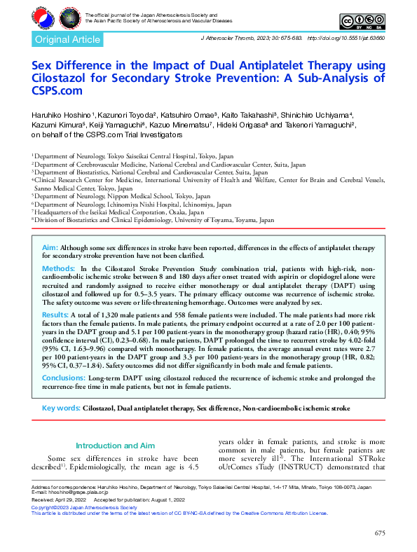 (PDF) Sex Difference in the Impact of Dual Antiplatelet Therapy using ...