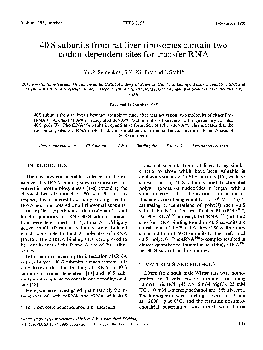 (PDF) 40 S subunits from rat liver ribosomes contain two codon ...