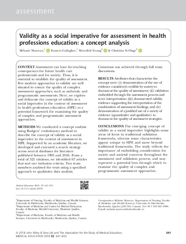(PDF) Validity as a social imperative for assessment in health ...
