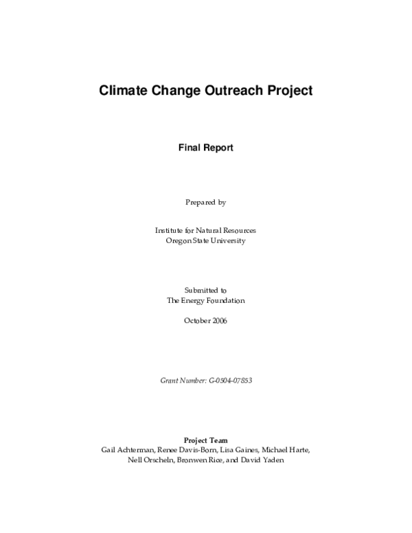 (PDF) Climate change outreach project: final report