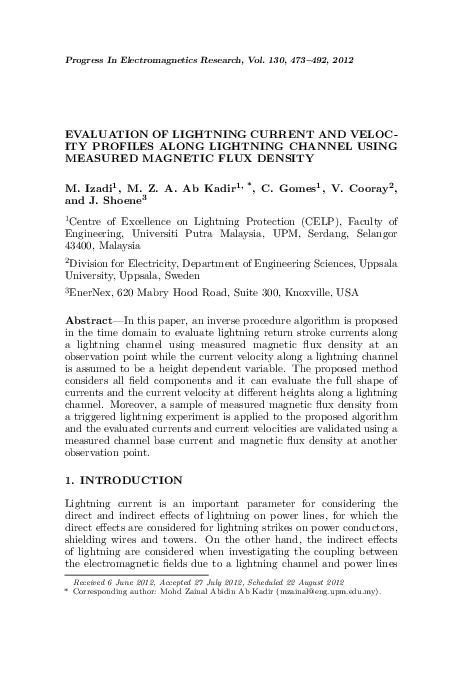 (PDF) Evaluation of Lightning Current and Velocity Profiles Along ...