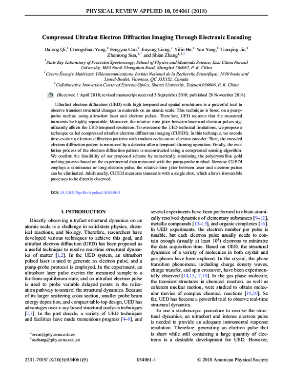 (PDF) Compressed Ultrafast Electron Diffraction Imaging Through ...