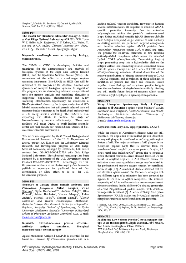 (PDF) Structure of IgNAR single domain antibody andPlasmodium ...
