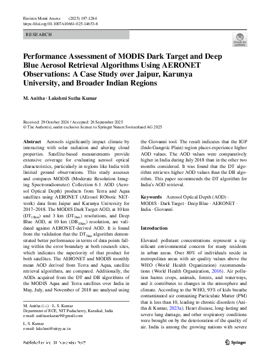 (PDF) Performance Assessment of MODIS Dark Target and Deep Blue Aerosol ...