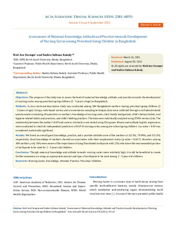 (PDF) Assessment of Maternal Knowledge, Attitude and Practice towards ...