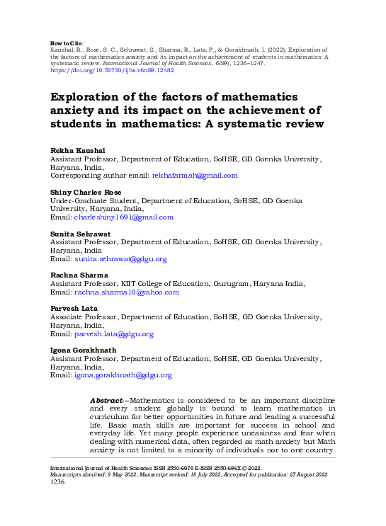 (PDF) Exploration of the factors of mathematics anxiety and its impact ...