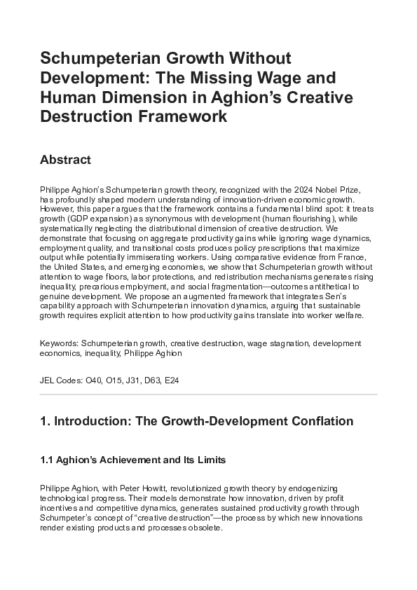 (PDF) Schumpeterian Growth Without Development: The Missing Wage and ...