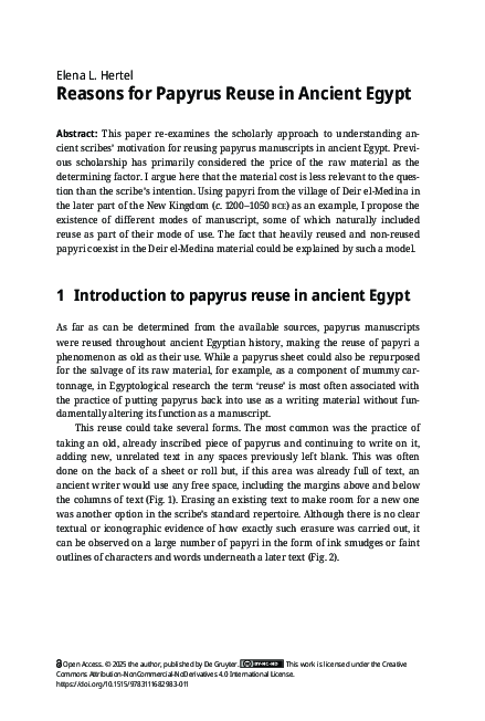 (PDF) Reasons for Papyrus Reuse in Ancient Egypt