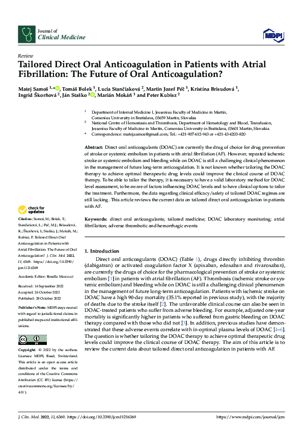 (PDF) Tailored Direct Oral Anticoagulation in Patients with Atrial ...
