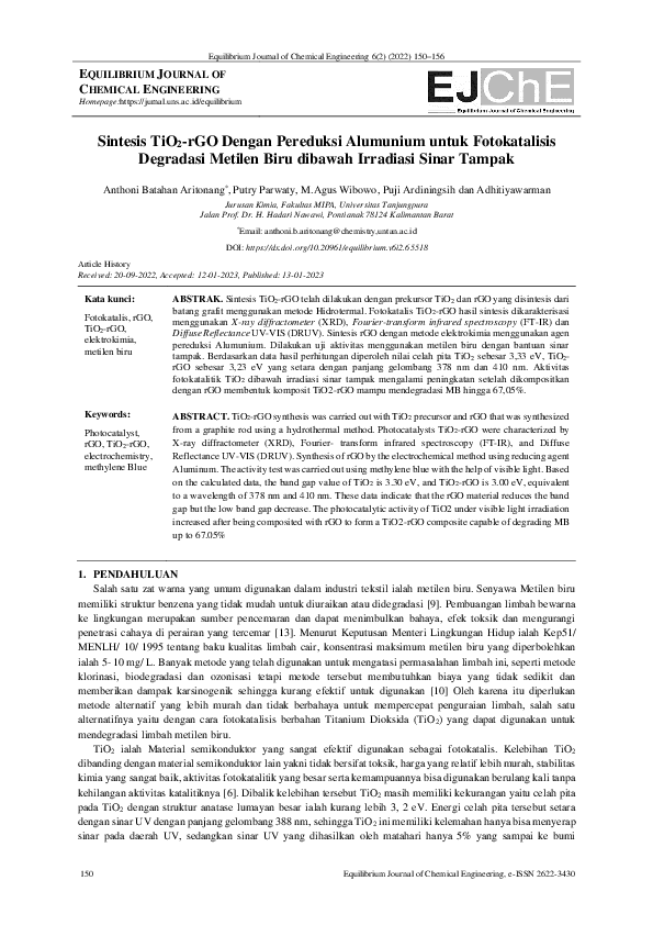 (PDF) Sintesis TiO2-rGO Dengan Pereduksi Alumunium untuk Fotokatalisis ...