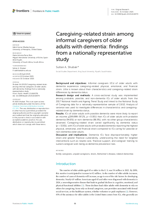 (PDF) Caregiving-related strain among informal caregivers of older ...