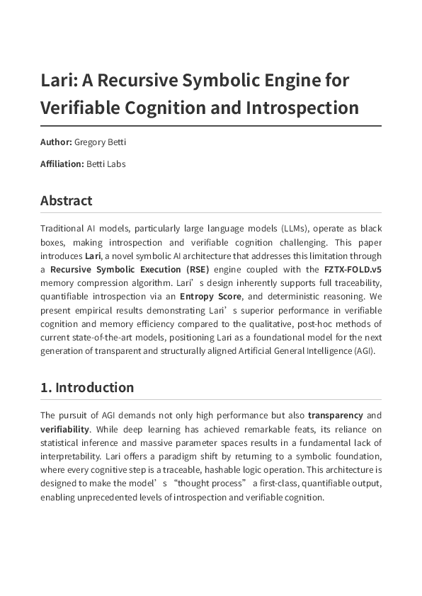(PDF) Lari: A Recursive Symbolic Engine for Verifiable Cognition and ...