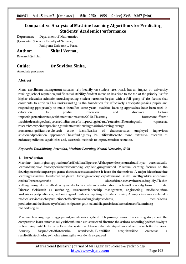 (PDF) Comparative Analysis of Machine learning Algorithms for ...