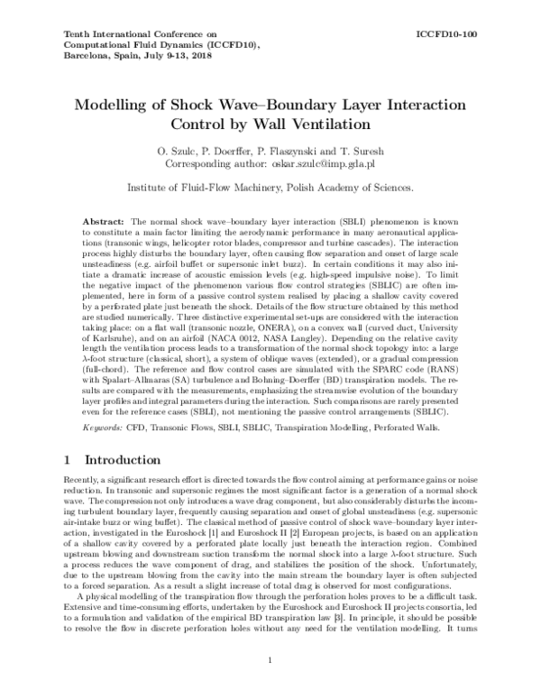 (PDF) Shock wave – boundary layer interaction control by wall ventilation