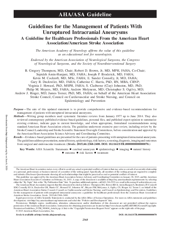 (PDF) Guidelines for the Management of Patients With Unruptured ...