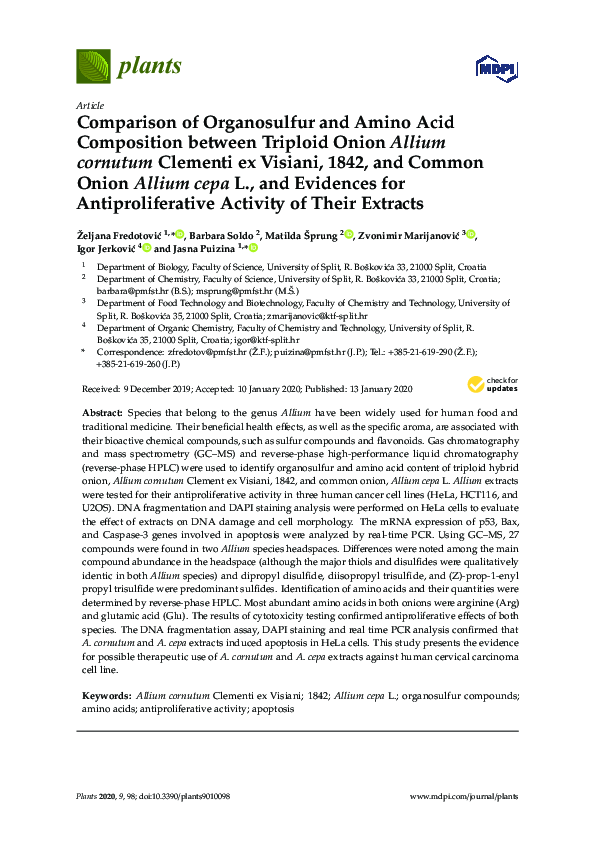(PDF) Comparison of Organosulfur and Amino Acid Composition between ...