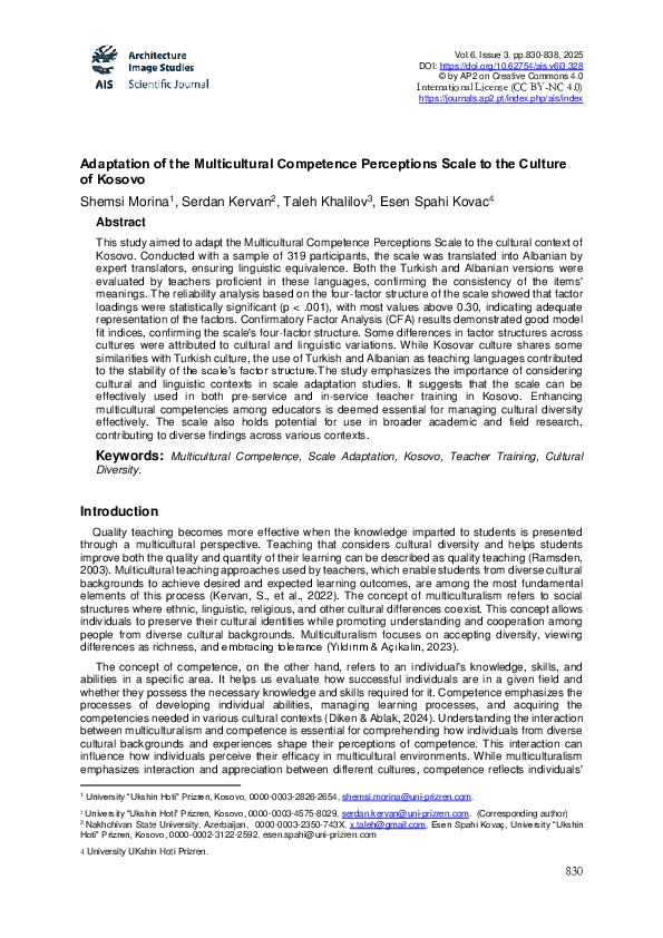 (PDF) Adaptation of the Multicultural Competence Perceptions Scale to ...