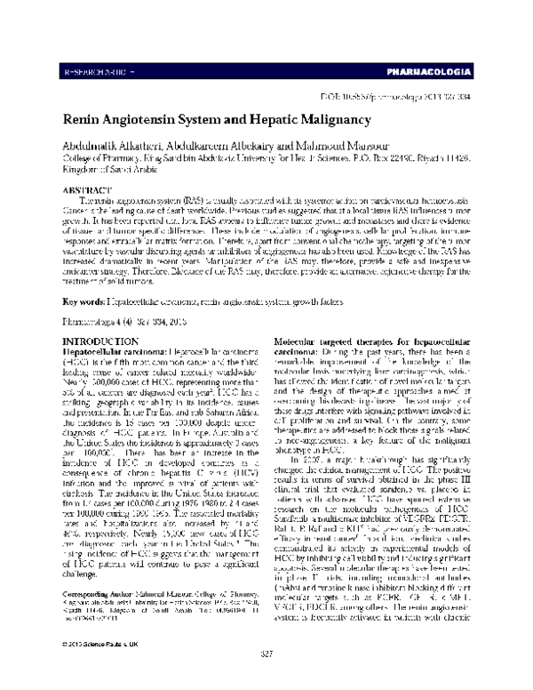 (PDF) Renin Angiotensin System and Hepatic Malignancy