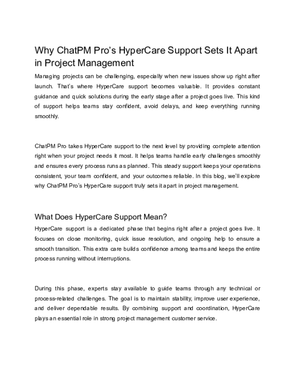 (PDF) Why ChatPM Pro's HyperCare Support Sets It Apart in Project ...