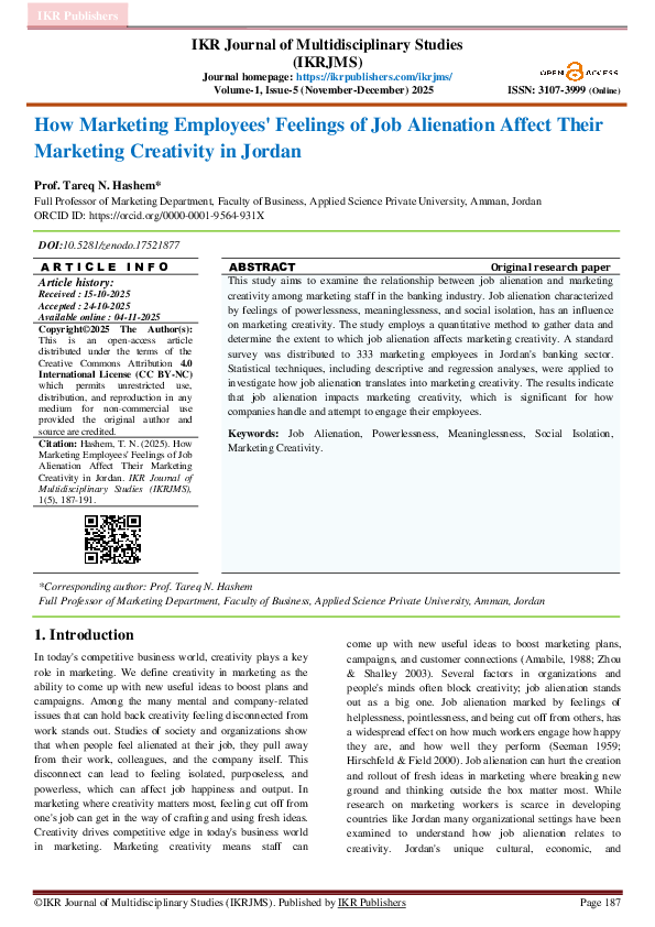 (PDF) How Marketing Employees' Feelings of Job Alienation Affect Their ...