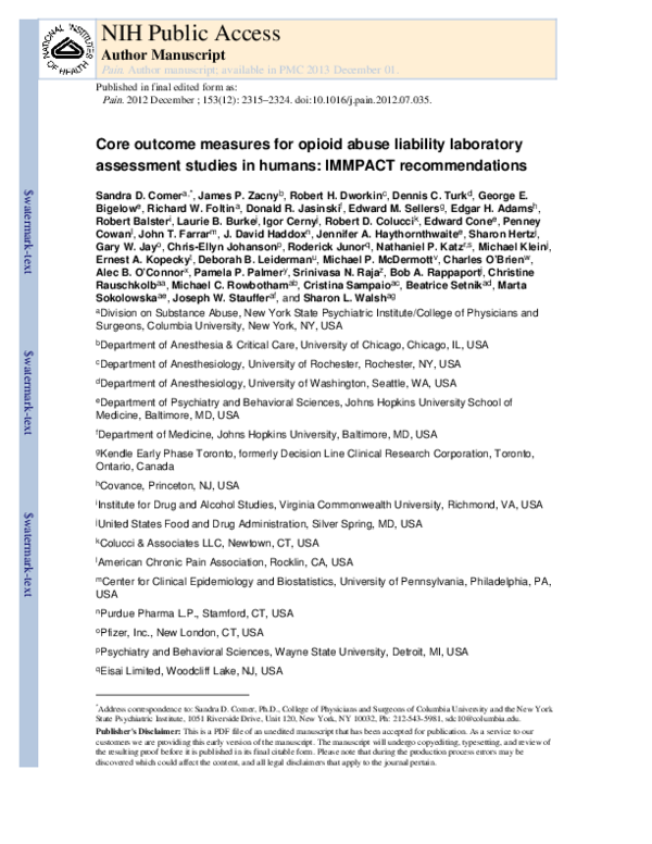 (PDF) Core outcome measures for opioid abuse liability laboratory ...