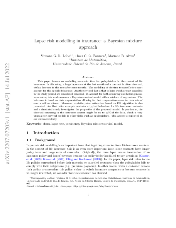 (PDF) Lapse risk modelling in insurance: a Bayesian mixture approach