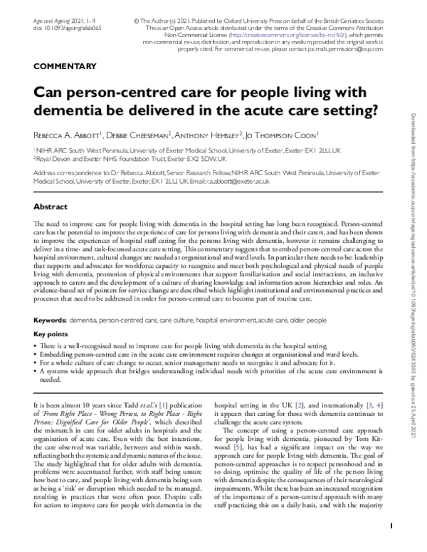 (PDF) Can person-centred care for people living with dementia be ...