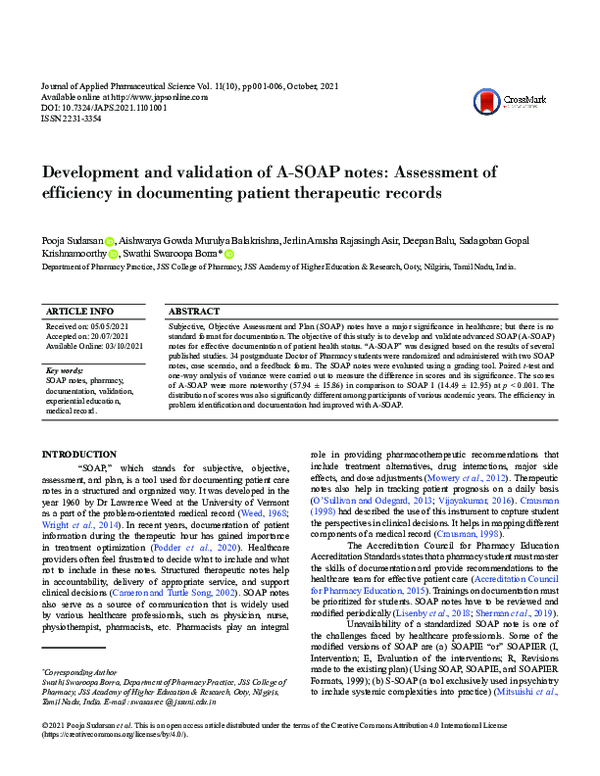 (PDF) Development and validation of A-SOAP notes: Assessment of ...