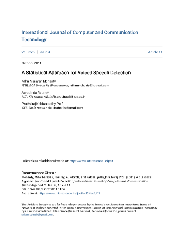 (PDF) A Statistical Approach for Voiced Speech Detection