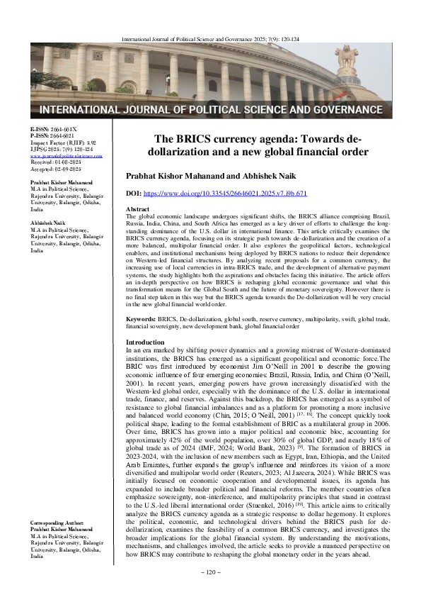 (PDF) The BRICS currency agenda: Towards dedollarization and a new ...