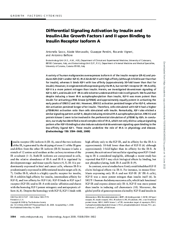 (PDF) Differential Signaling Activation by Insulin and Insulin-Like ...