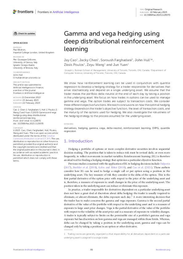 (PDF) Gamma and vega hedging using deep distributional reinforcement ...