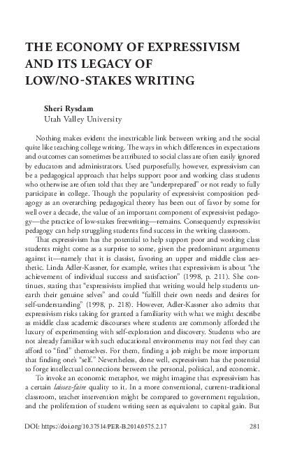 (PDF) The Economy of Expressivism and Its Legacy of Low/No-Stakes Writing
