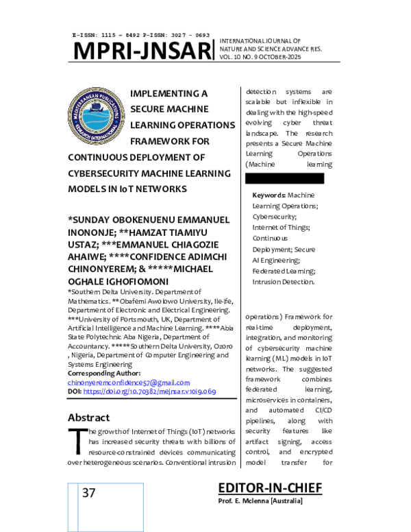 (PDF) IMPLEMENTING A SECURE MACHINE LEARNING OPERATIONS FRAMEWORK FOR ...
