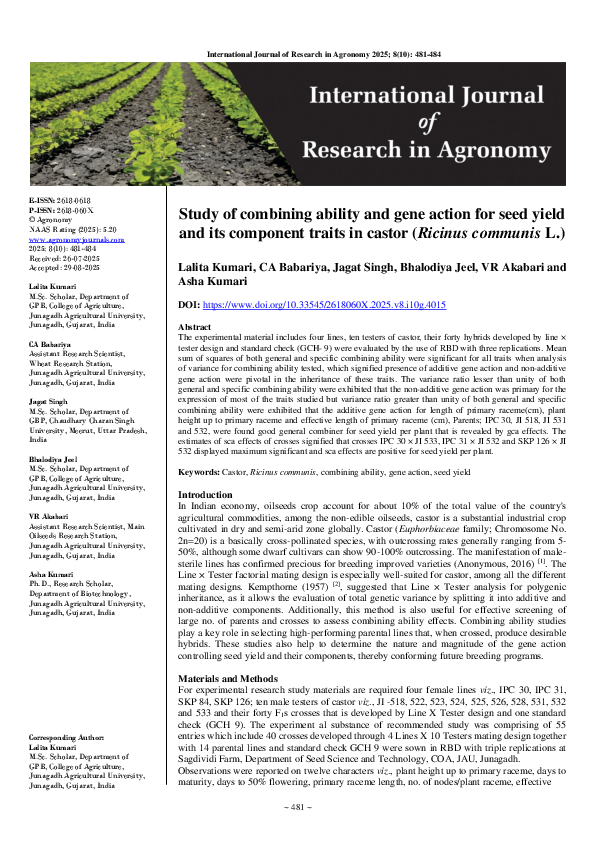 (PDF) Study of combining ability and gene action for seed yield and its ...