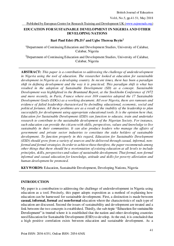 (PDF) EDUCATION FOR SUSTAINABLE DEVELOPMENT IN NIGERIA AND OTHER ...