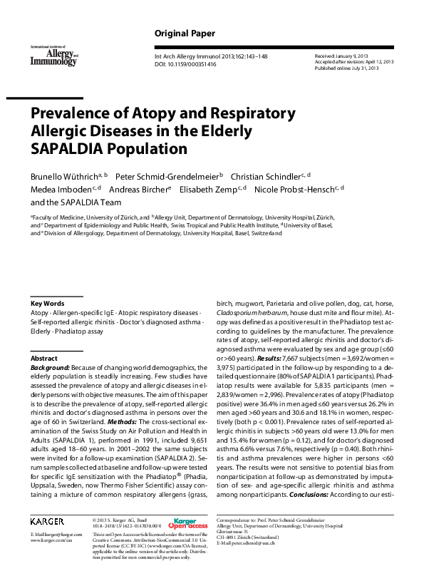 (PDF) Prevalence of Atopy and Respiratory Allergic Diseases in the ...