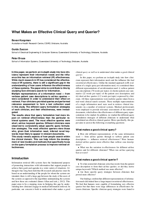 (PDF) What makes an effective clinical query and querier?