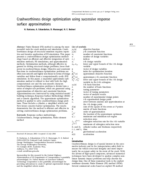 (PDF) Crashworthiness design optimization using successive response ...