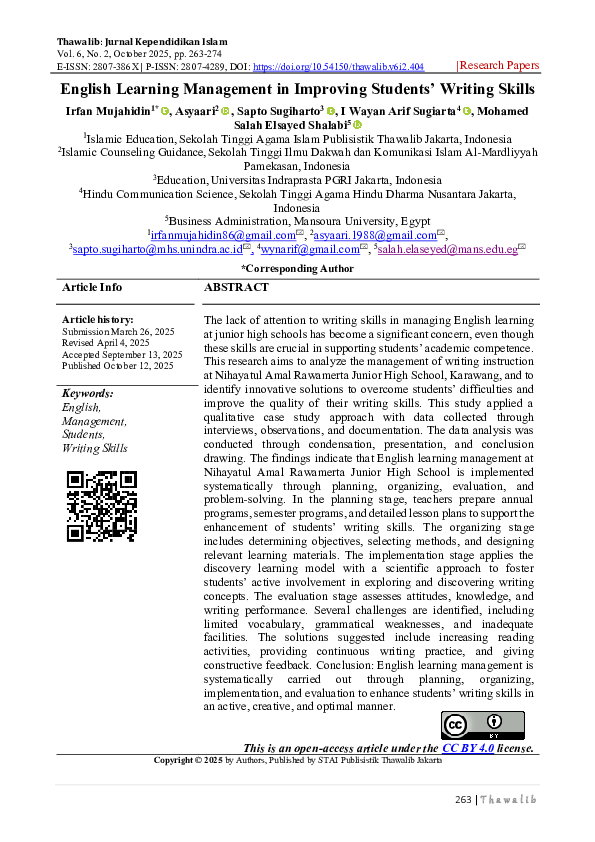 (PDF) English Learning Management in Improving Students' Writing Skills