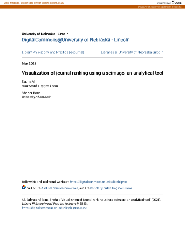 (PDF) Visualization of journal ranking using a scimago: an analytical tool