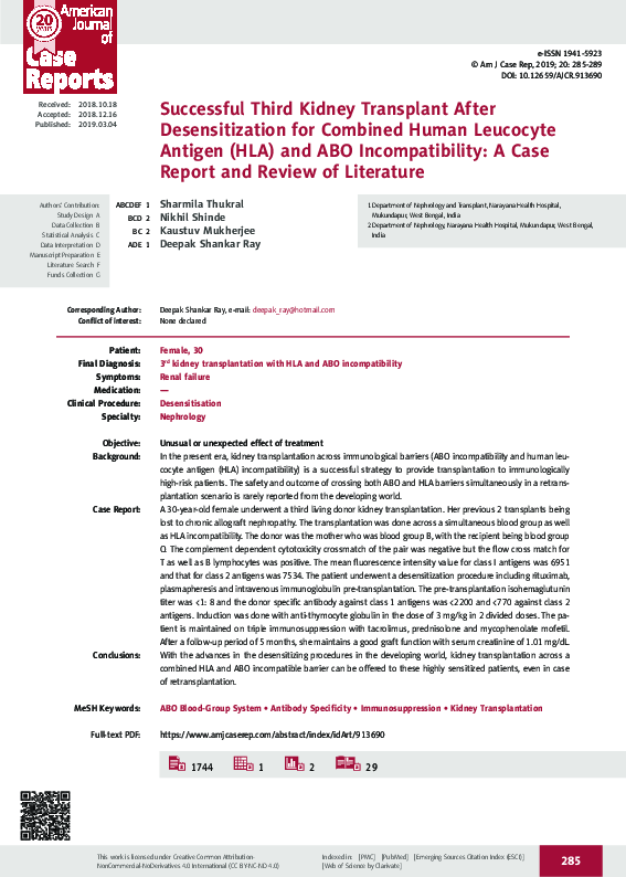 (PDF) Successful Third Kidney Transplant After Desensitization for ...